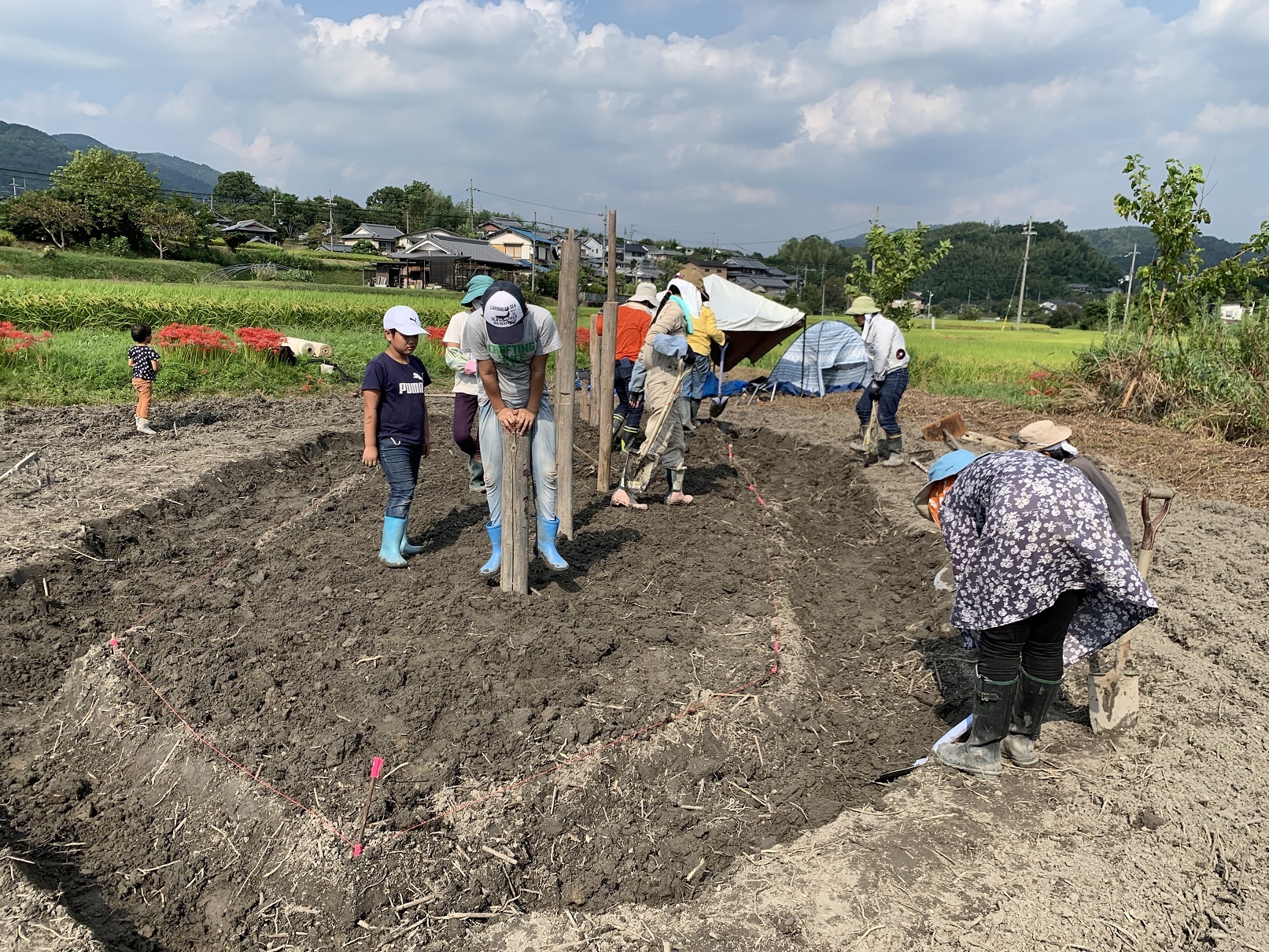 木材を打ち込む様子
