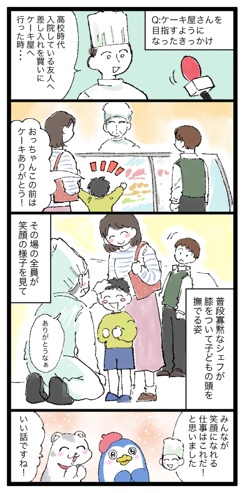 ケーキ屋さんを目指すようになったきっかけについての4コマ漫画