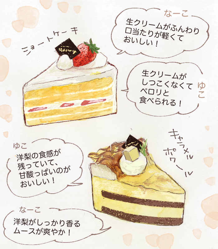 ショートケーキとキャラメルポワールのスケッチ