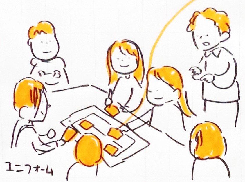 メンバーが会議する様子を描いたイラスト