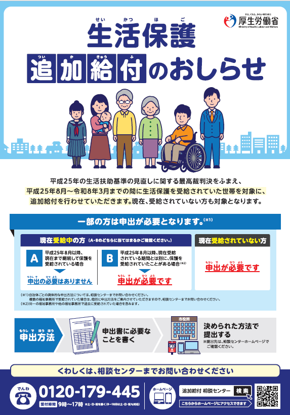 生活保護追加給付のお知らせ